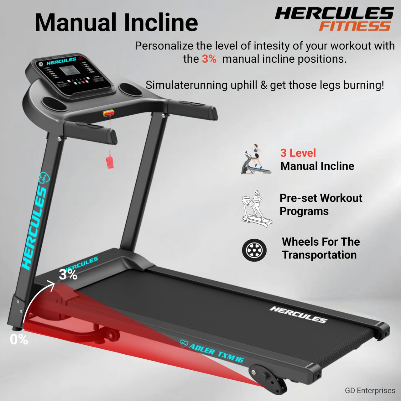 Buy Hercules Fitness Adler TXM16 1.0 HP / 2.0 HP Peak DC Motorized